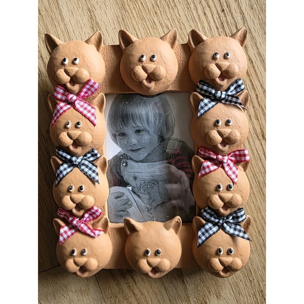 Vtg Italian Handmade Terracotta Cat Photo Frame Whimsy Kitsch 7x8 Holds 3x4 Pic